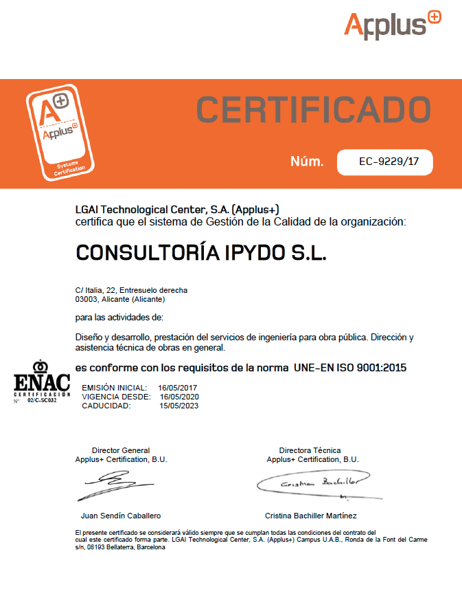 Certificado Iso 9001 2015 Ipydo Consultoría Ipydo Ingenieria Alicante